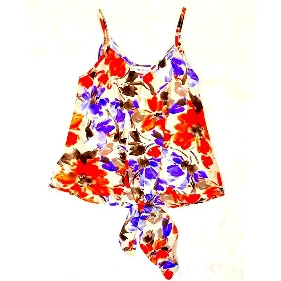 Tie Front Top Tank Floral Print V-neck Pat… - Picture 1 of 11